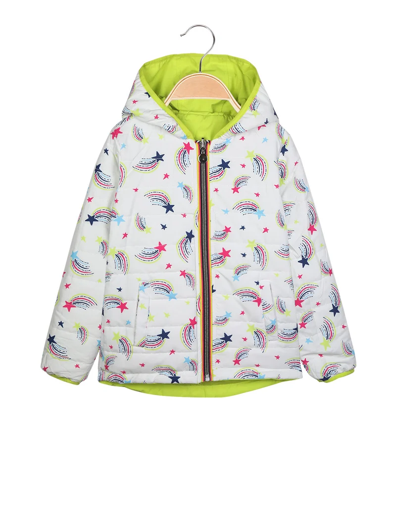 Giacca a vento reversibile da bambina con cappuccio - mela