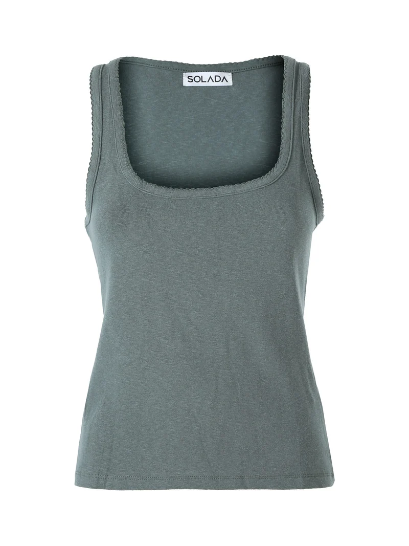 Top donna in tinta unita con scollo quadrato - verde