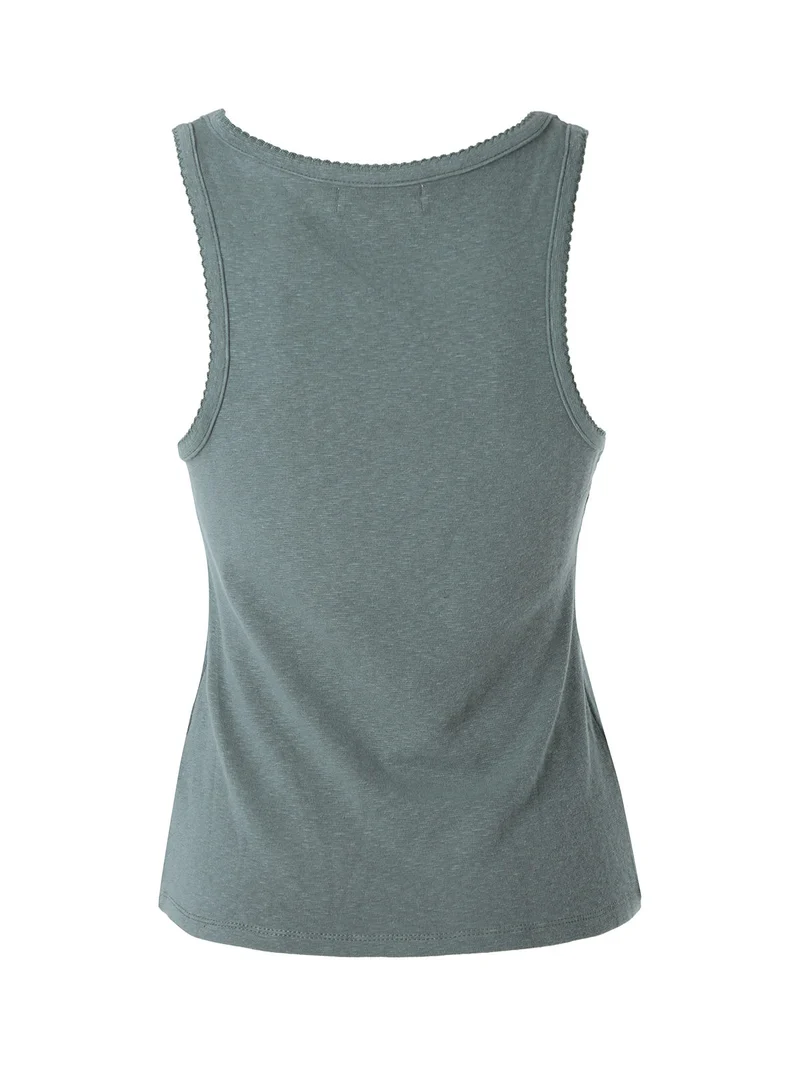 Top donna in tinta unita con scollo quadrato - verde