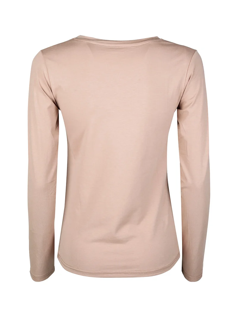 T-shirt donna a maniche lunghe con scollo V - khaki