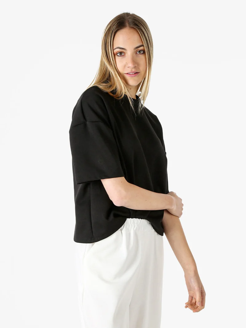 T-shirt donna oversize in felpa - nero