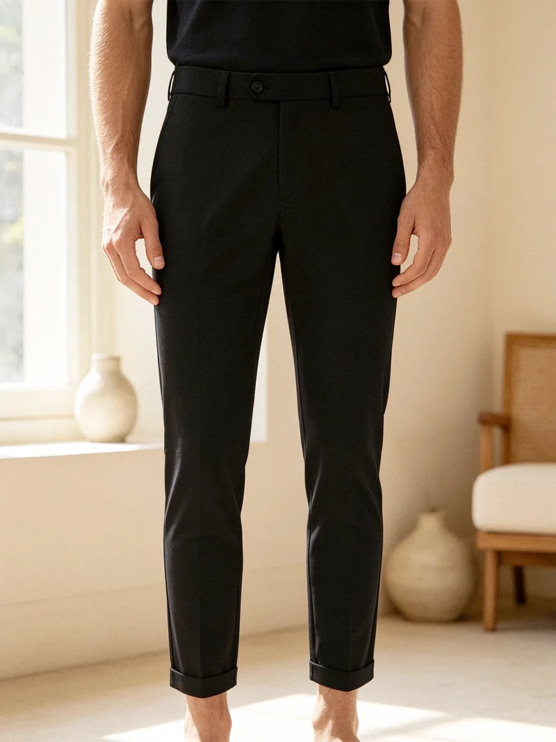 Pantaloni da uomo in cotone con risvolti sul finale - nero