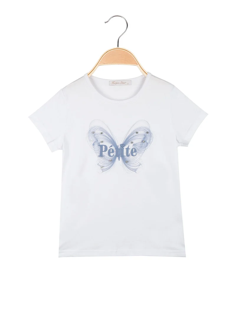 T-shirt da bambina in cotone con strass - bianco