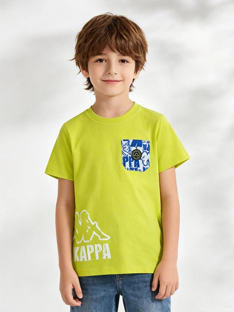 T-shirt da bambino in cotone con taschino e logo - limone