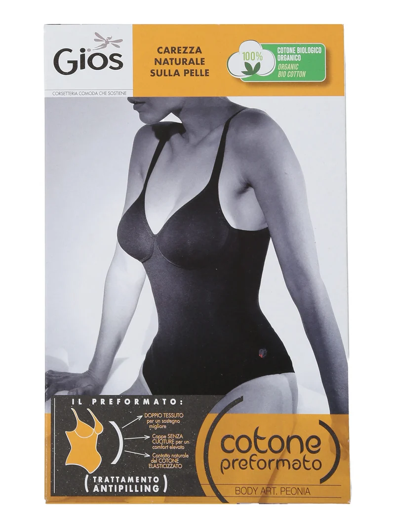 PEONIA Body donna in cotone con coppe preformate COPPA B - nero