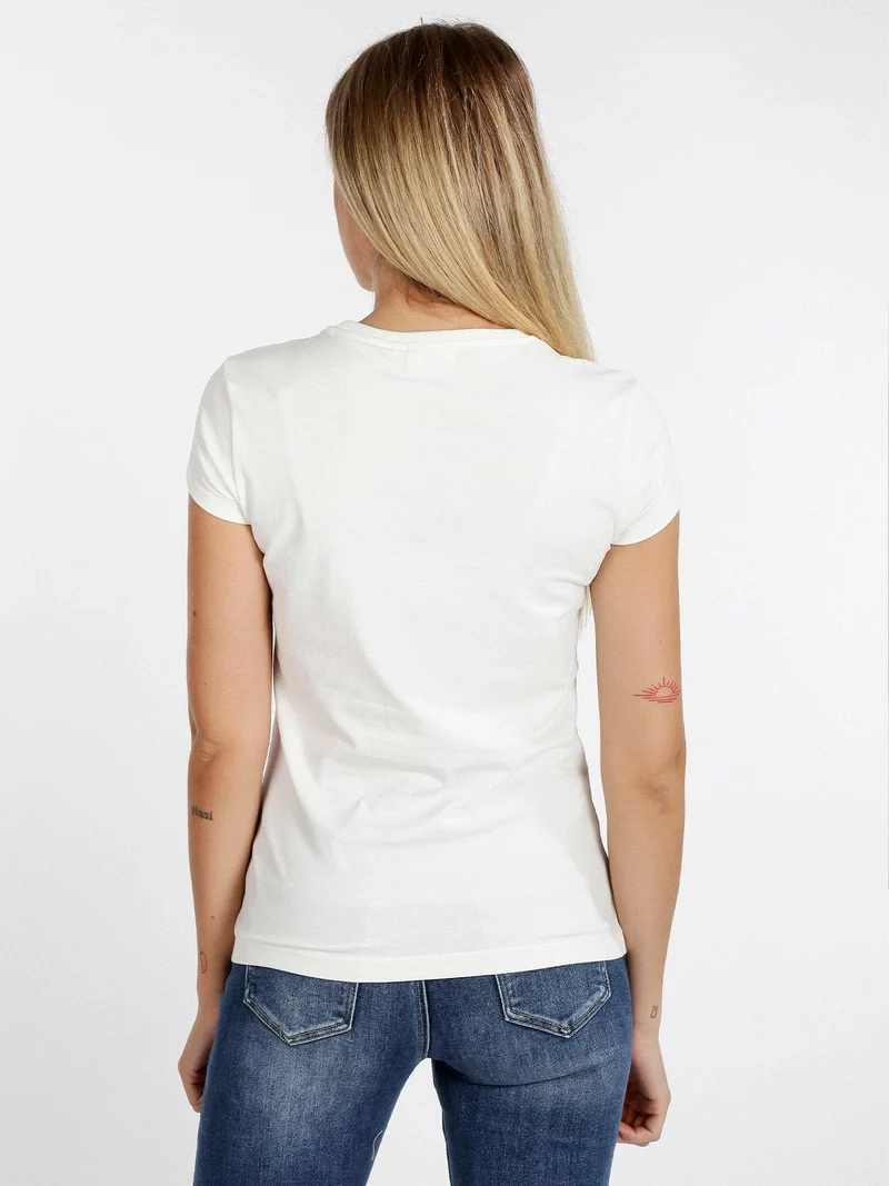 T-shirt donna a maniche corte con stampa - bianco