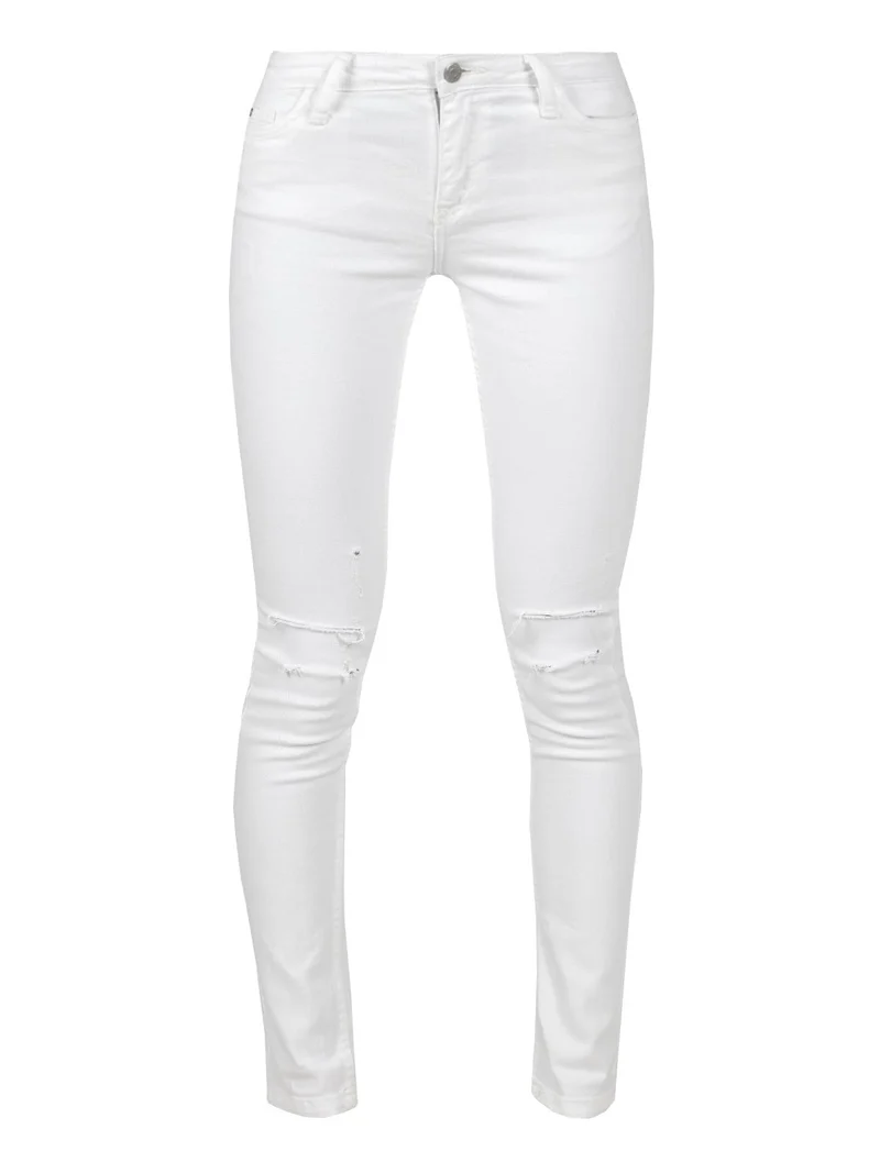 Jeans elasticizzati con strappi - bianco