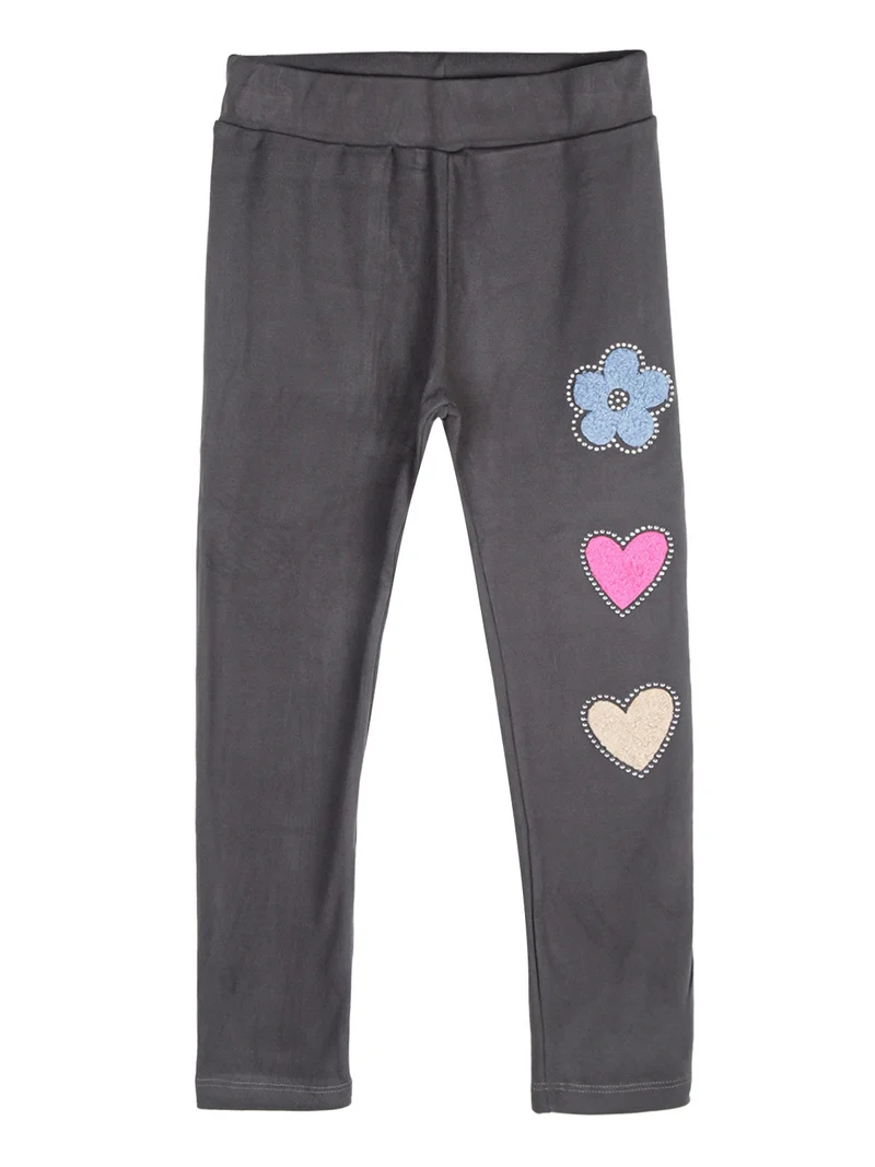 Leggings da bambina in tessuto caldo con applicazioni - grigio scuro