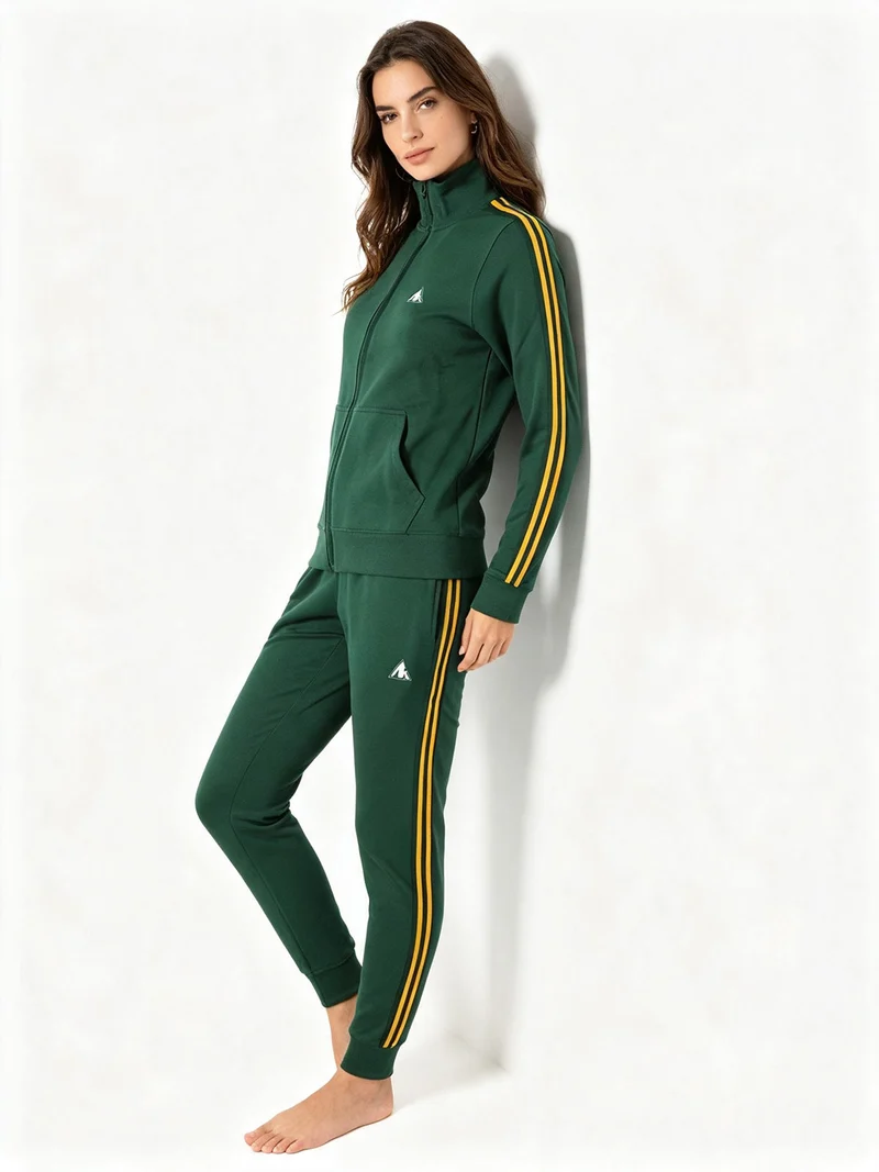Completo tuta da donna in misto cotone full zip - verde