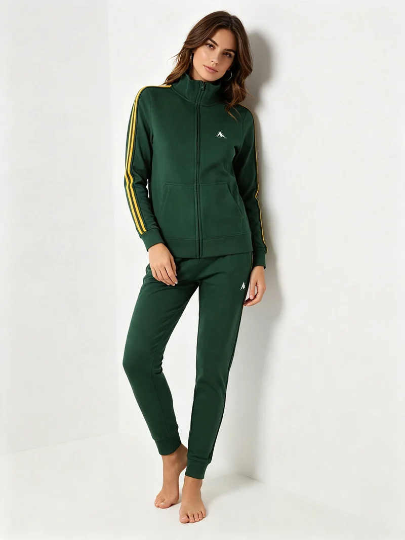Completo tuta da donna in misto cotone full zip - verde