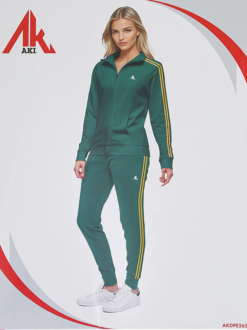 Completo tuta da donna in misto cotone full zip - verde
