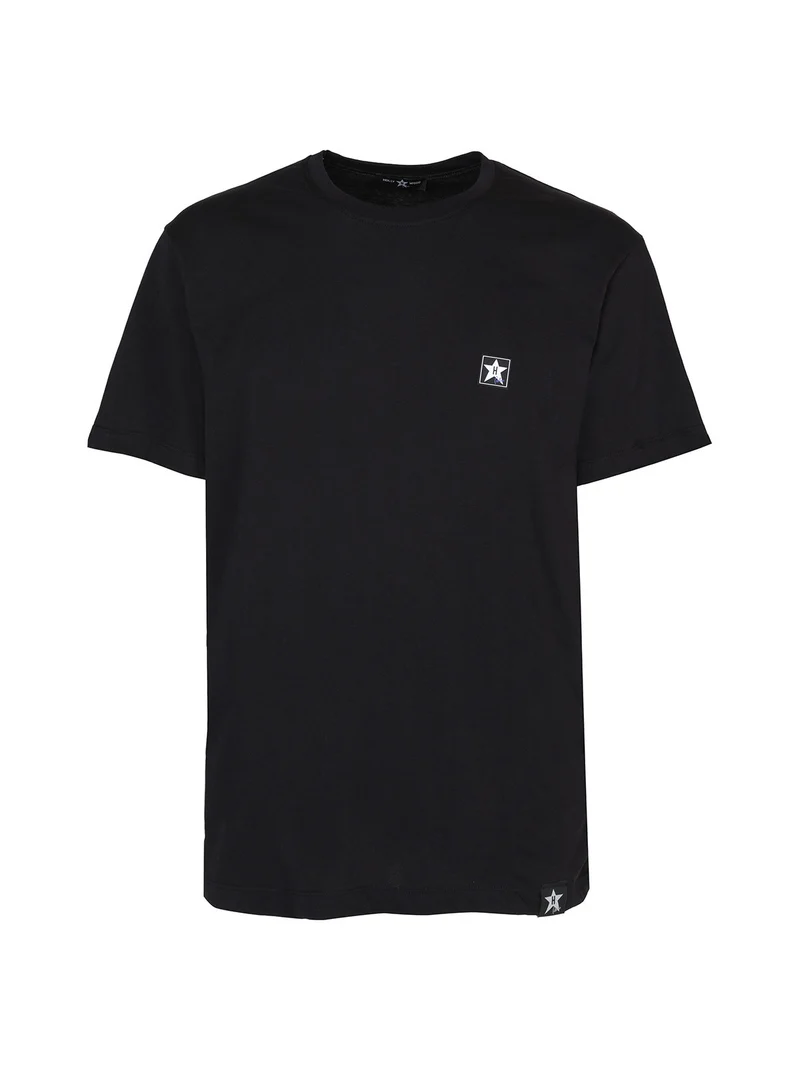 T-shirt girocollo da uomo in cotone con patch gommata - nero
