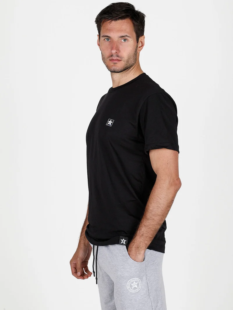 T-shirt girocollo da uomo in cotone con patch gommata - nero