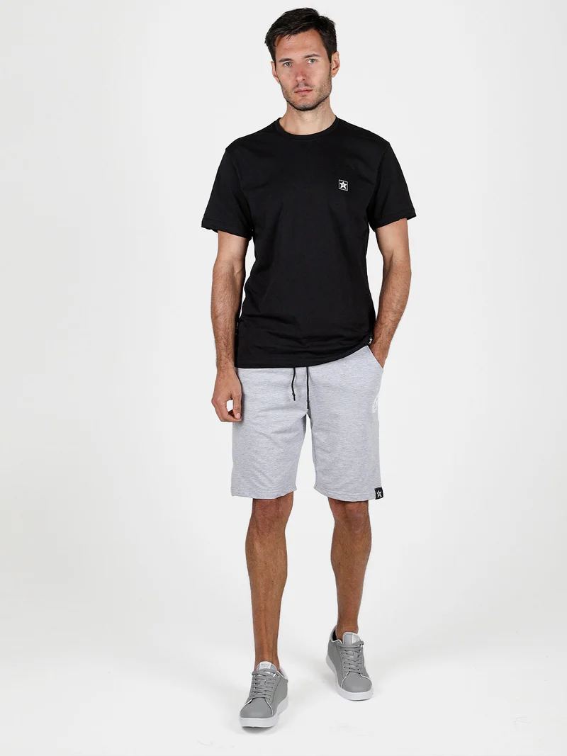 T-shirt girocollo da uomo in cotone con patch gommata - nero