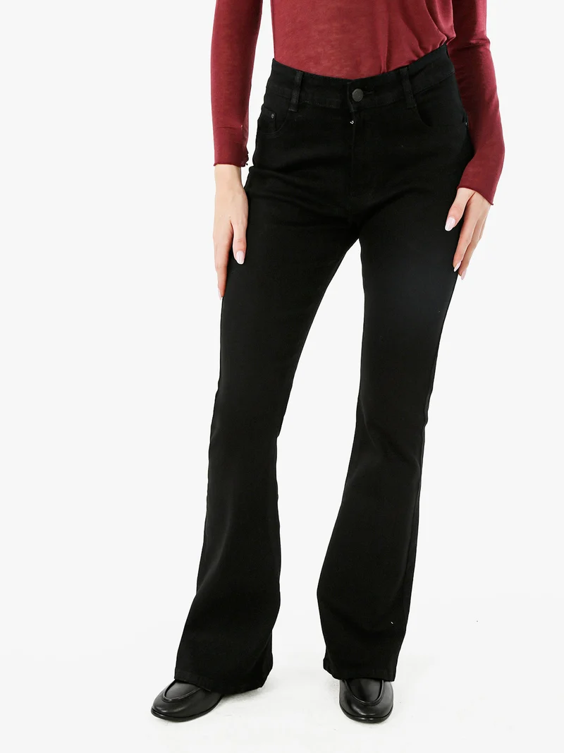 Pantaloni jeans donna push-up a zampa - nero