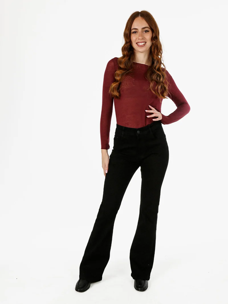 Pantaloni jeans donna push-up a zampa - nero