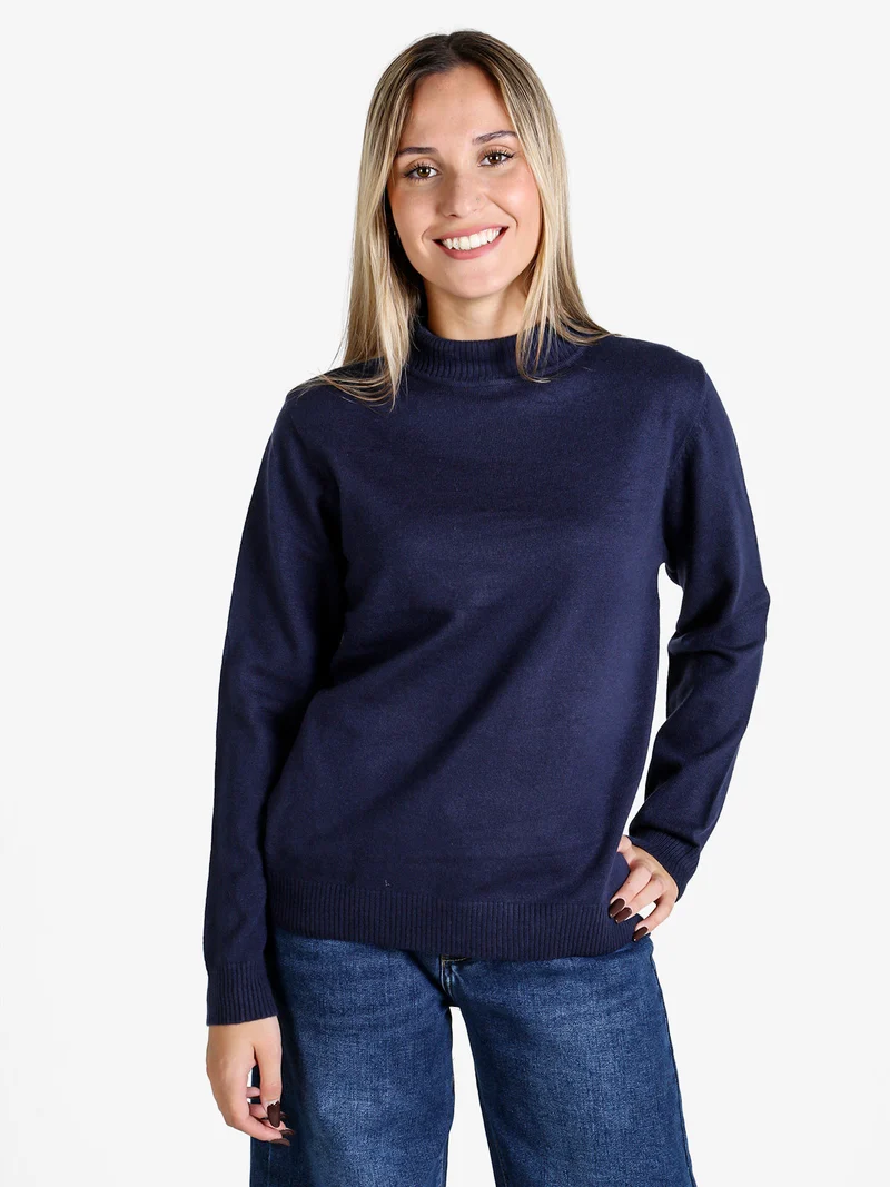 Pullover donna a lupetto in maglia - blu scuro