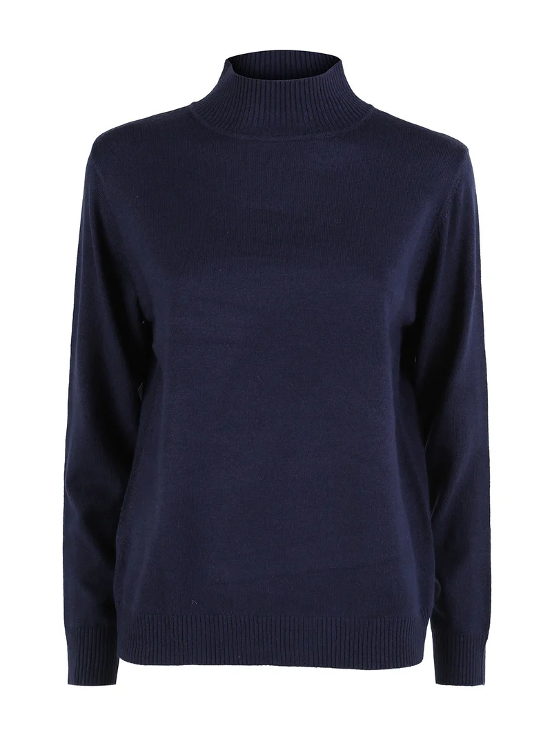 Pullover donna a lupetto in maglia - blu scuro
