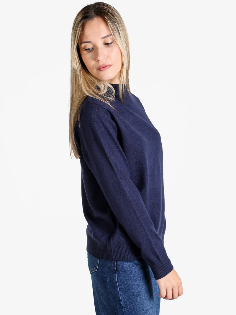 Pullover donna a lupetto in maglia - blu scuro