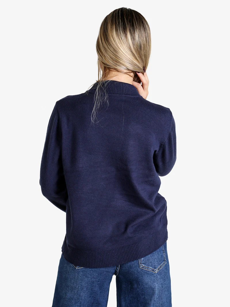 Pullover donna a lupetto in maglia - blu scuro