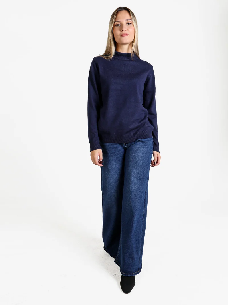 Pullover donna a lupetto in maglia - blu scuro