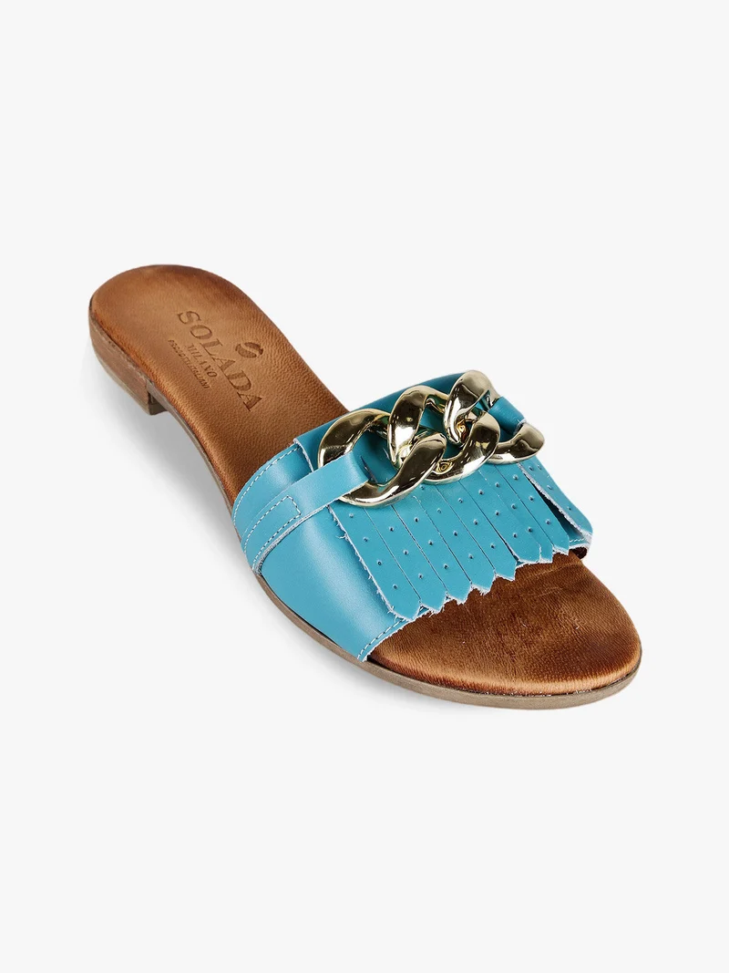 Ciabatte in pelle donna con nappine - blu