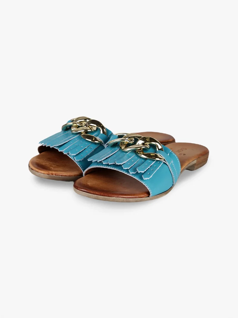 Ciabatte in pelle donna con nappine - blu