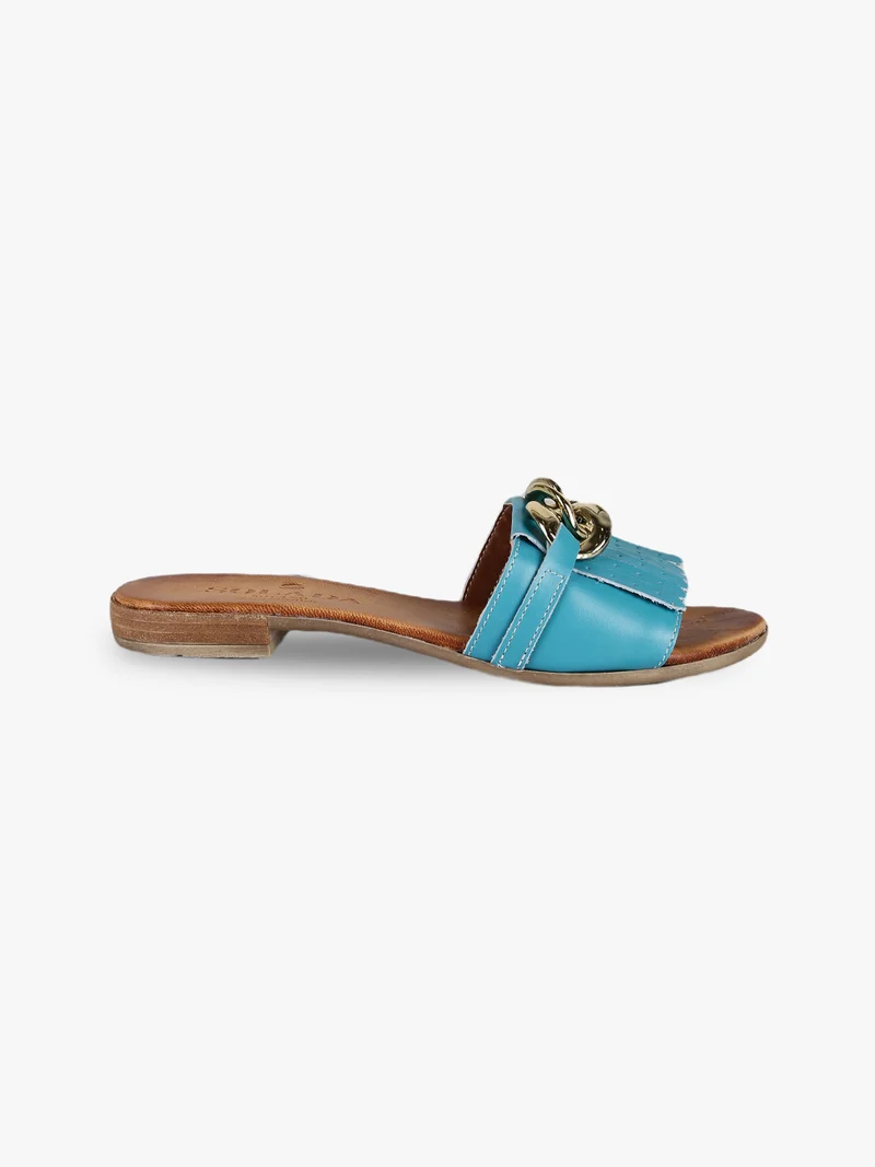 Ciabatte in pelle donna con nappine - blu