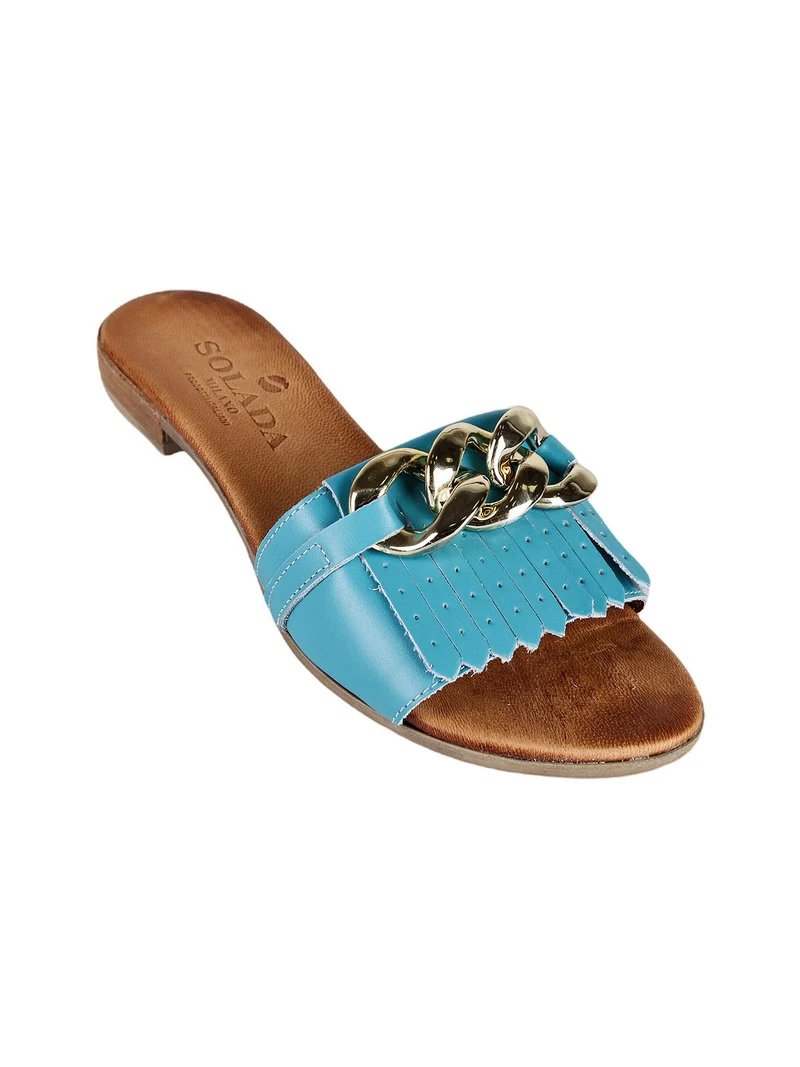 Ciabatte in pelle donna con nappine - blu