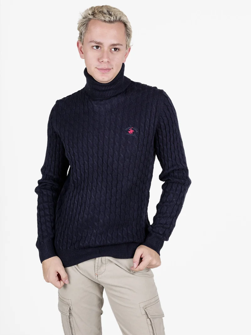 Maglione dolcevita da uomo a trecce - blu scuro