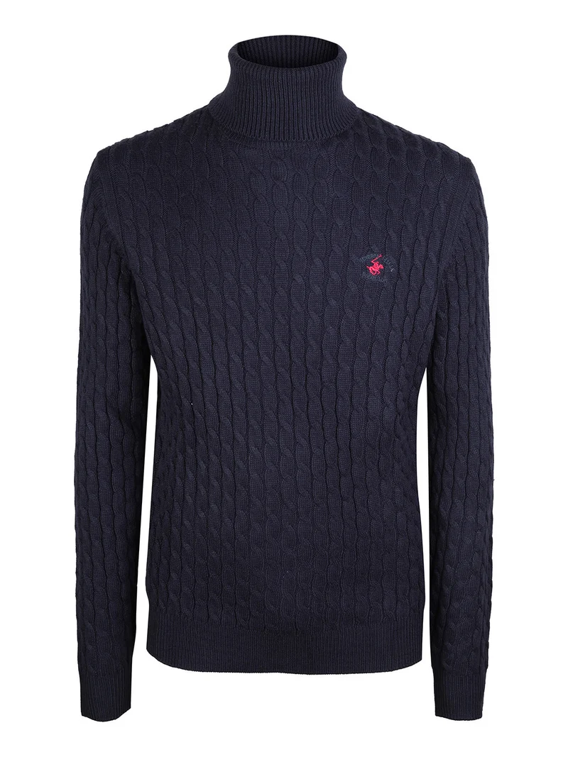 Maglione dolcevita da uomo a trecce - blu scuro