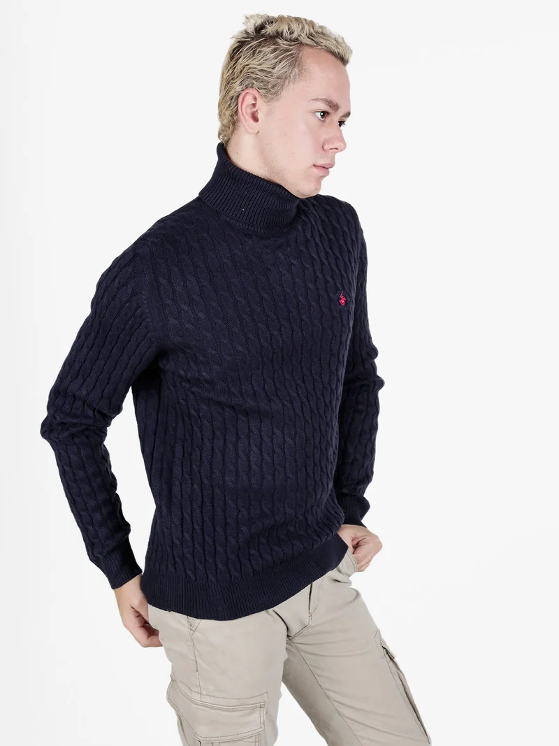 Maglione dolcevita da uomo a trecce - blu scuro