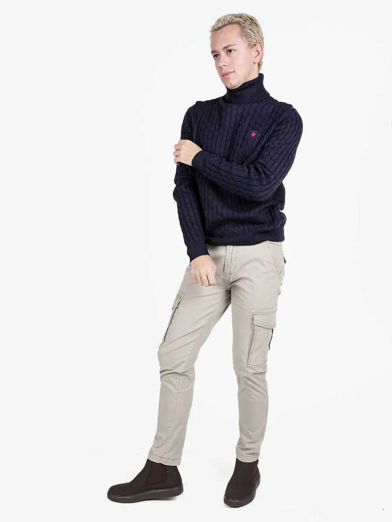 Maglione dolcevita da uomo a trecce - blu scuro