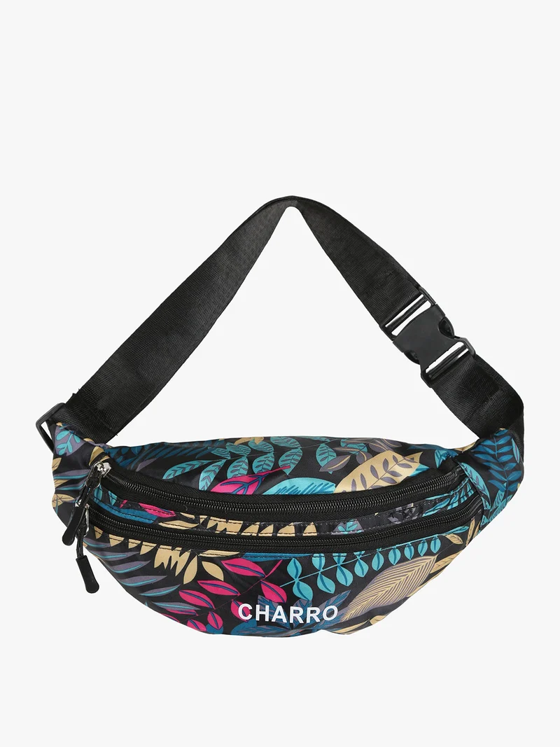 Marsupio floreale in nylon - nero