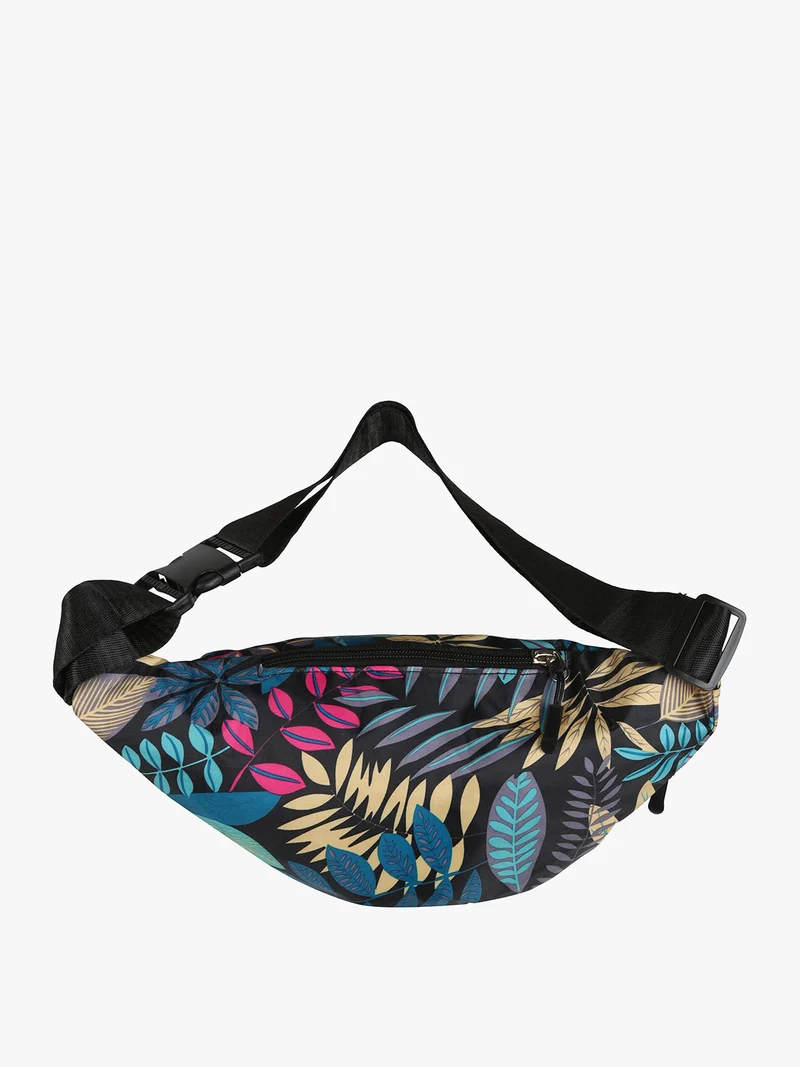Marsupio floreale in nylon - nero