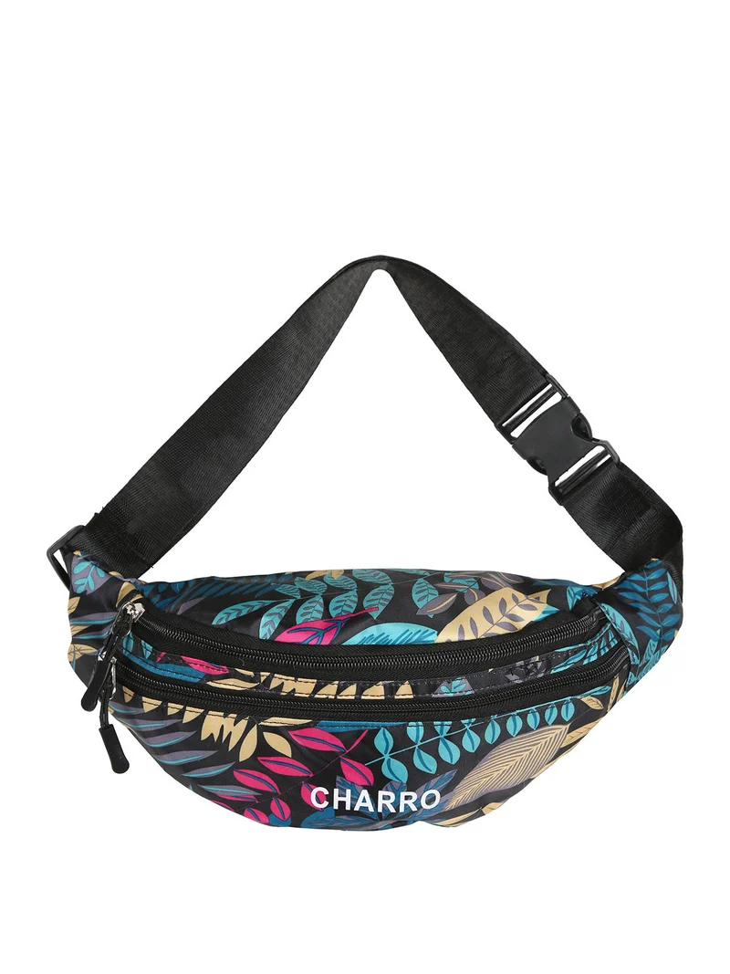 Marsupio floreale in nylon - nero