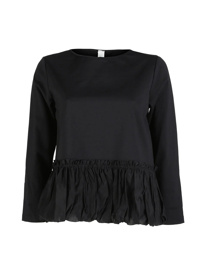 Maglia donna oversize con bordo finale a palloncino - nero