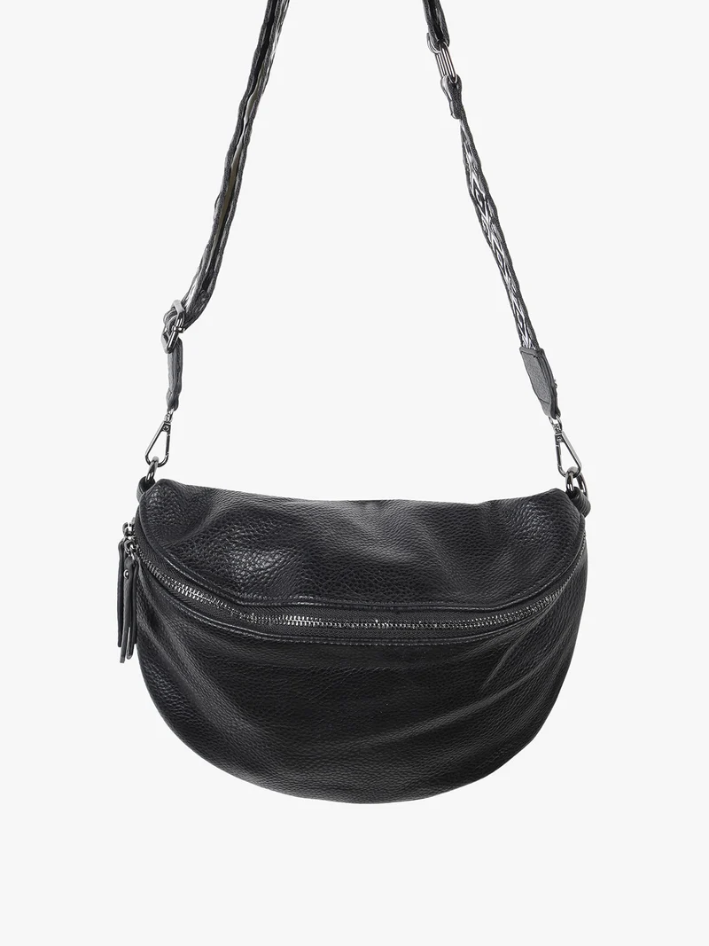 Marsupio donna in con zip e tracolla stampata - nero