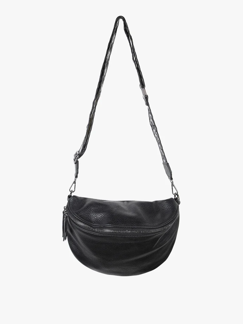 Marsupio donna in con zip e tracolla stampata - nero