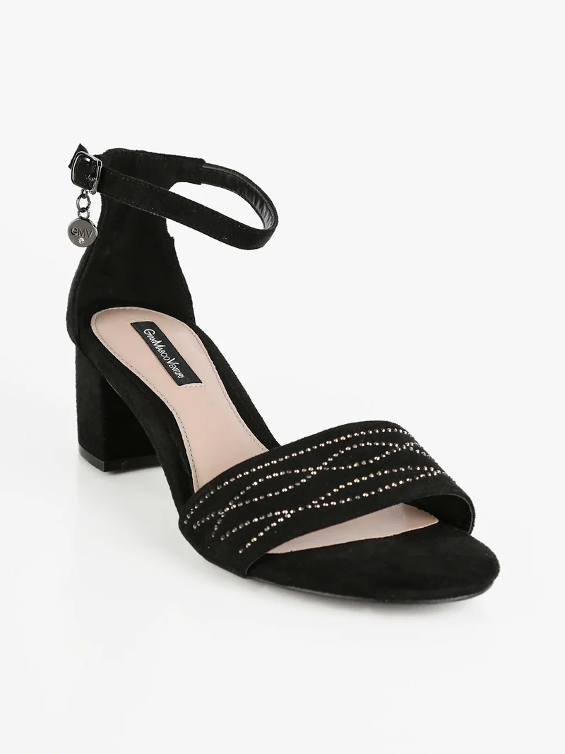 Sandali donna scamosciati con tacco - nero