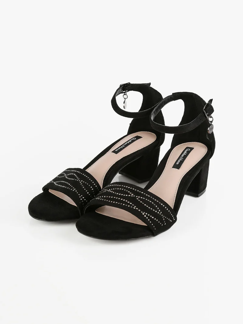 Sandali donna scamosciati con tacco - nero