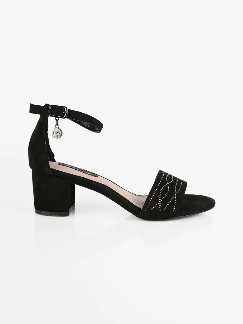 Sandali donna scamosciati con tacco - nero