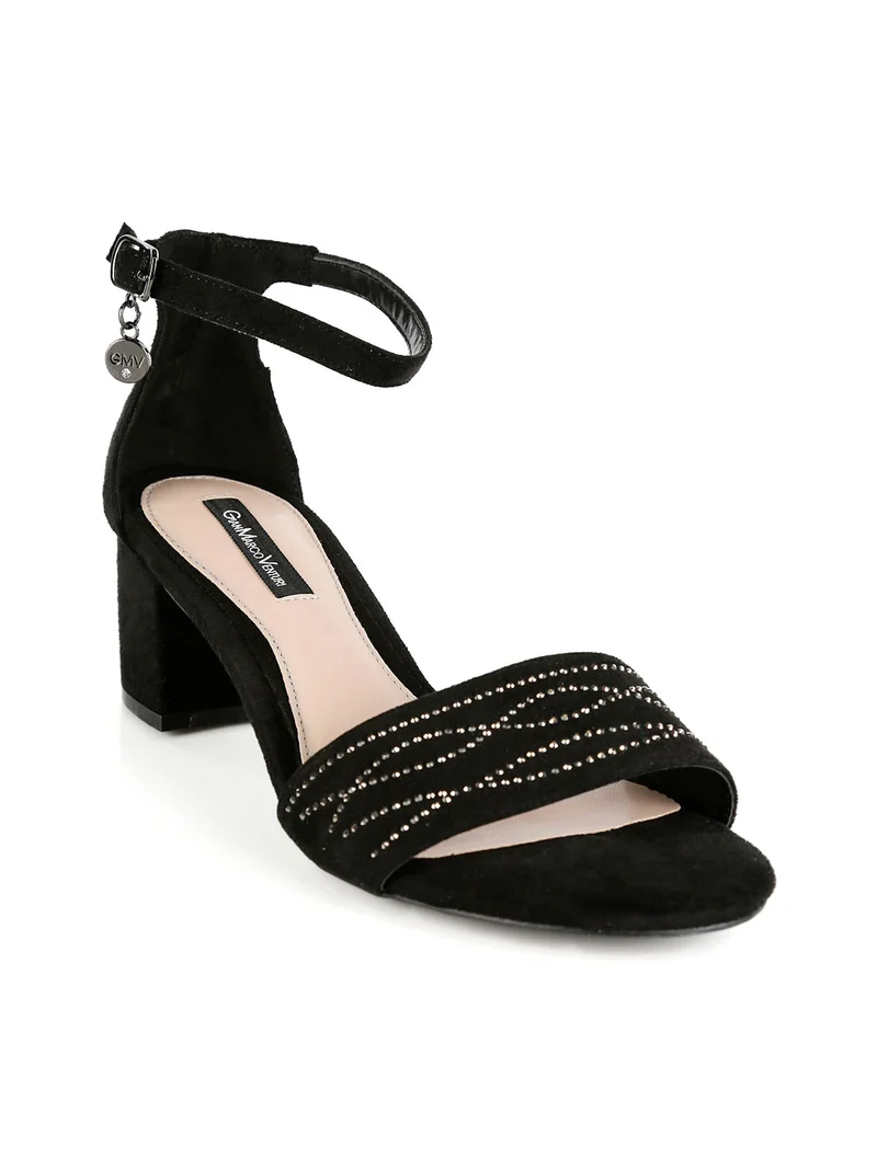 Sandali donna scamosciati con tacco - nero