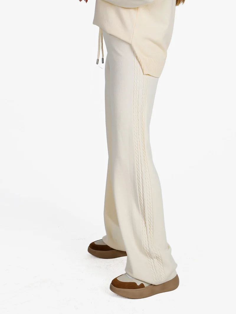 Pantaloni donna in maglia a trecce - panna