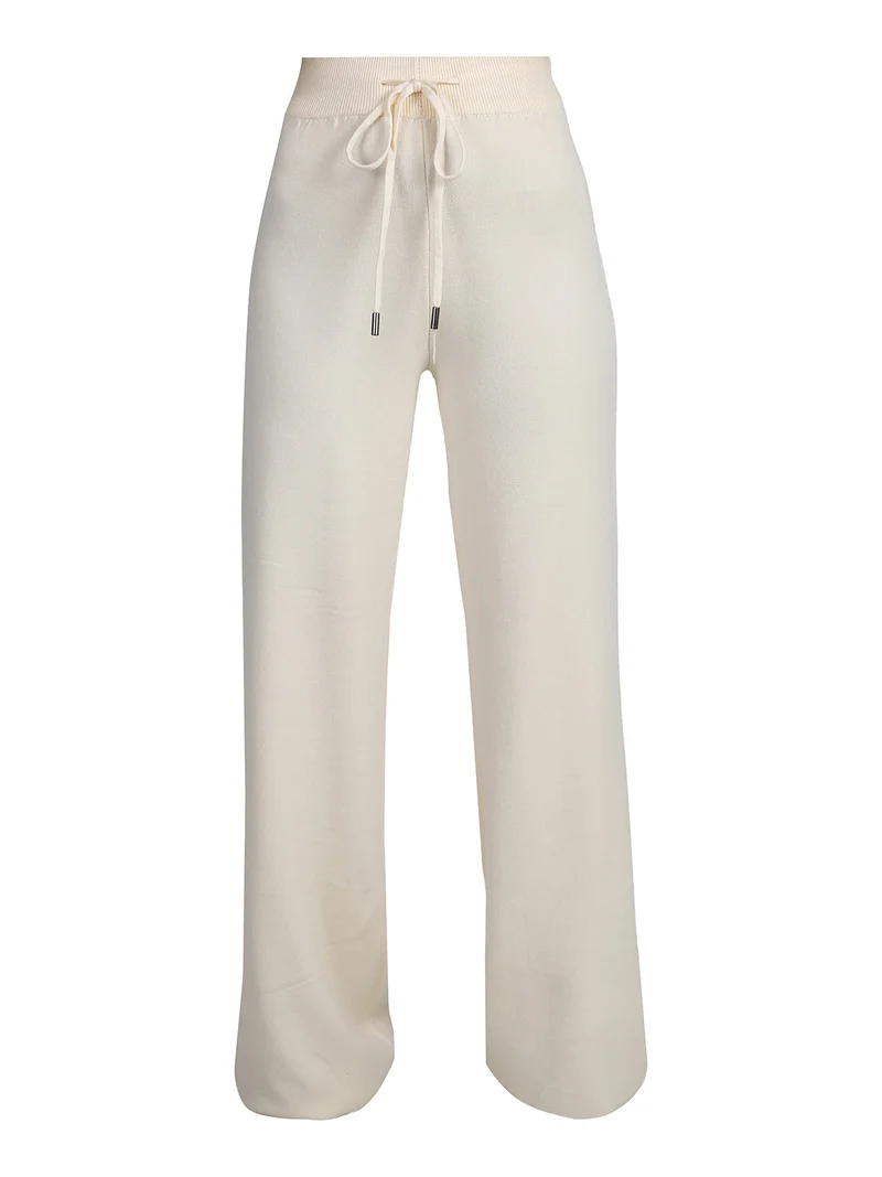 Pantaloni donna in maglia a trecce - panna