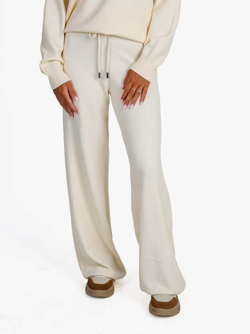 Pantaloni donna in maglia a trecce - panna
