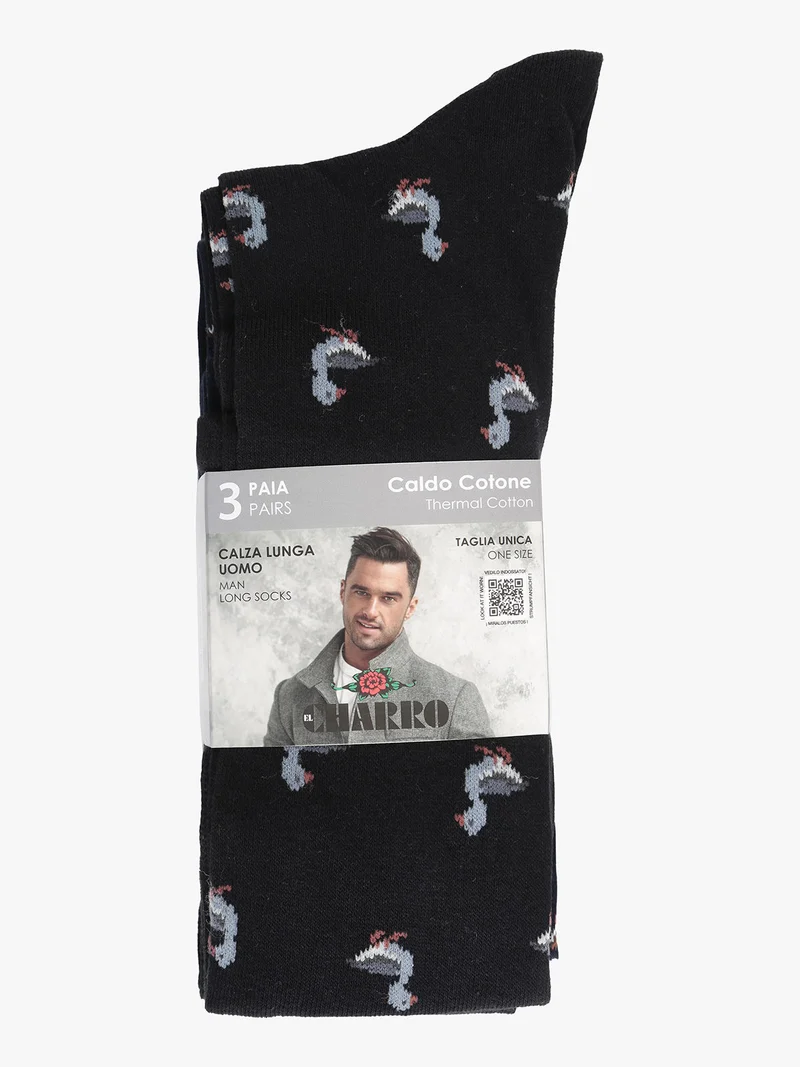 3 Paia di calze lunghe da uomo in caldo cotone - nero