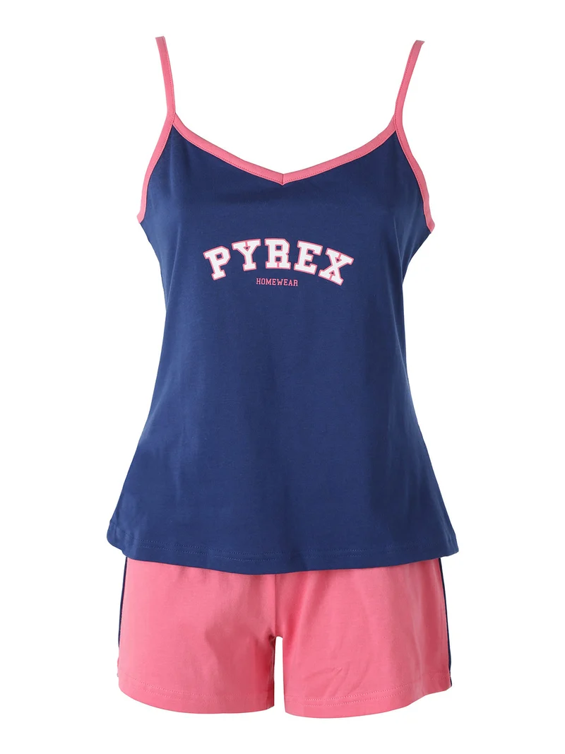 Pigiama corto da donna in cotone con top e shorts - blu