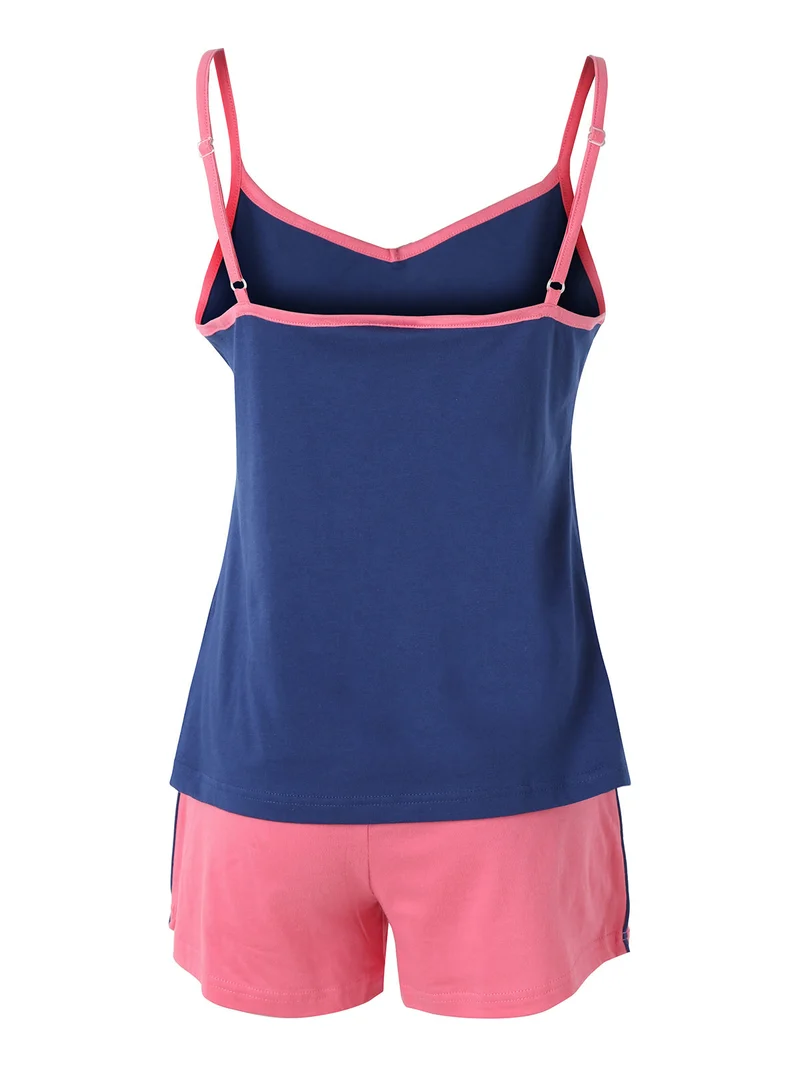 Pigiama corto da donna in cotone con top e shorts - blu