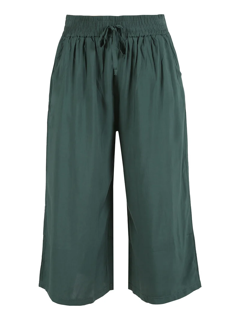 Pantaloni cropped donna a gamba larga in cotone - verde